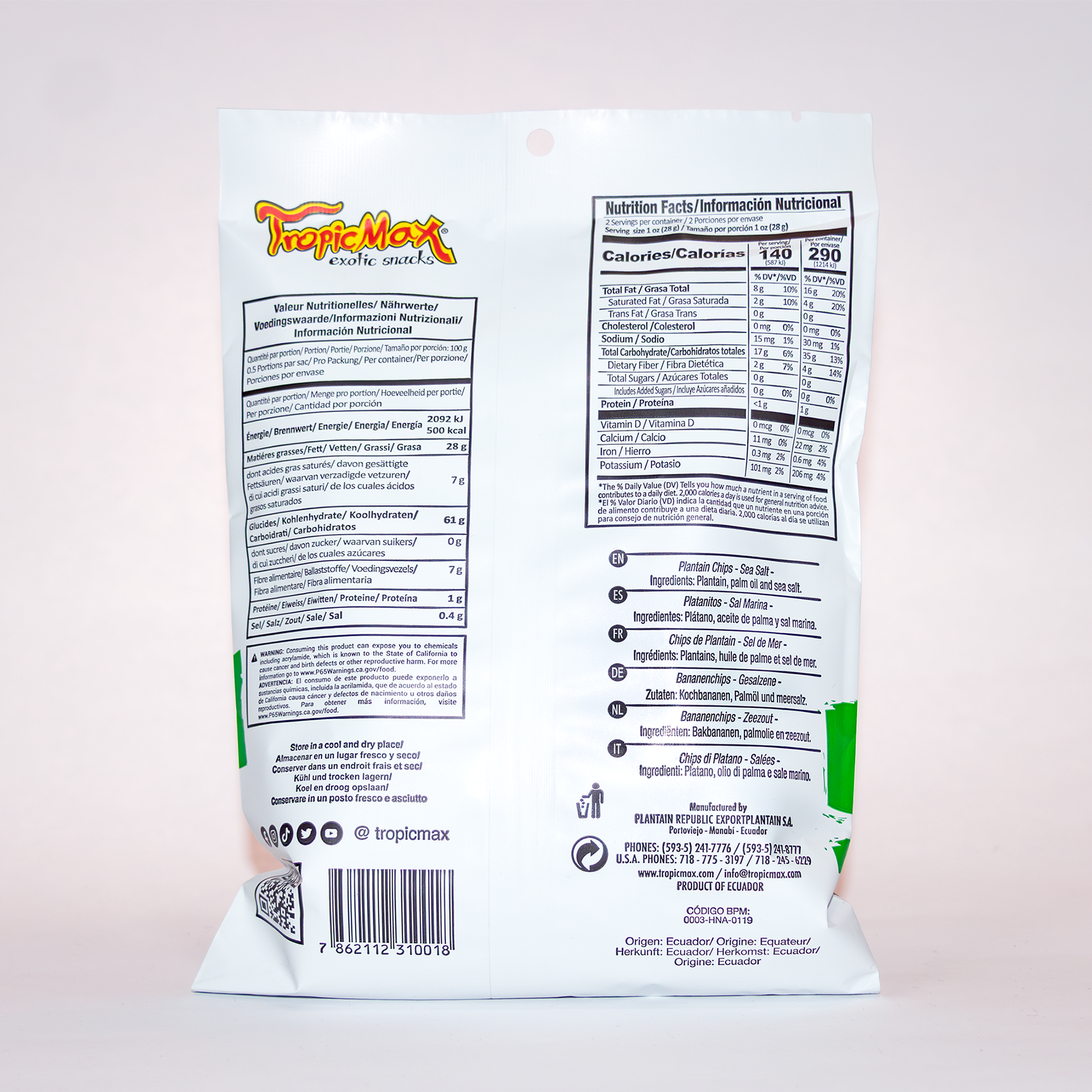 TropicMax Pack of 24 bag of Plantain Chips salted 2 oz