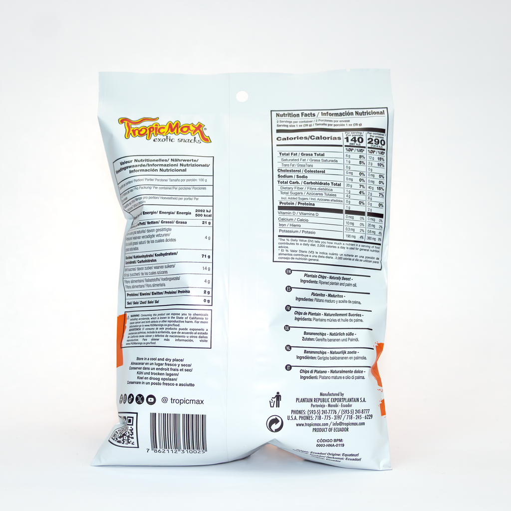 TropicMax Pack of 24 bag of Naturally sweet Plantain Chips 2 oz