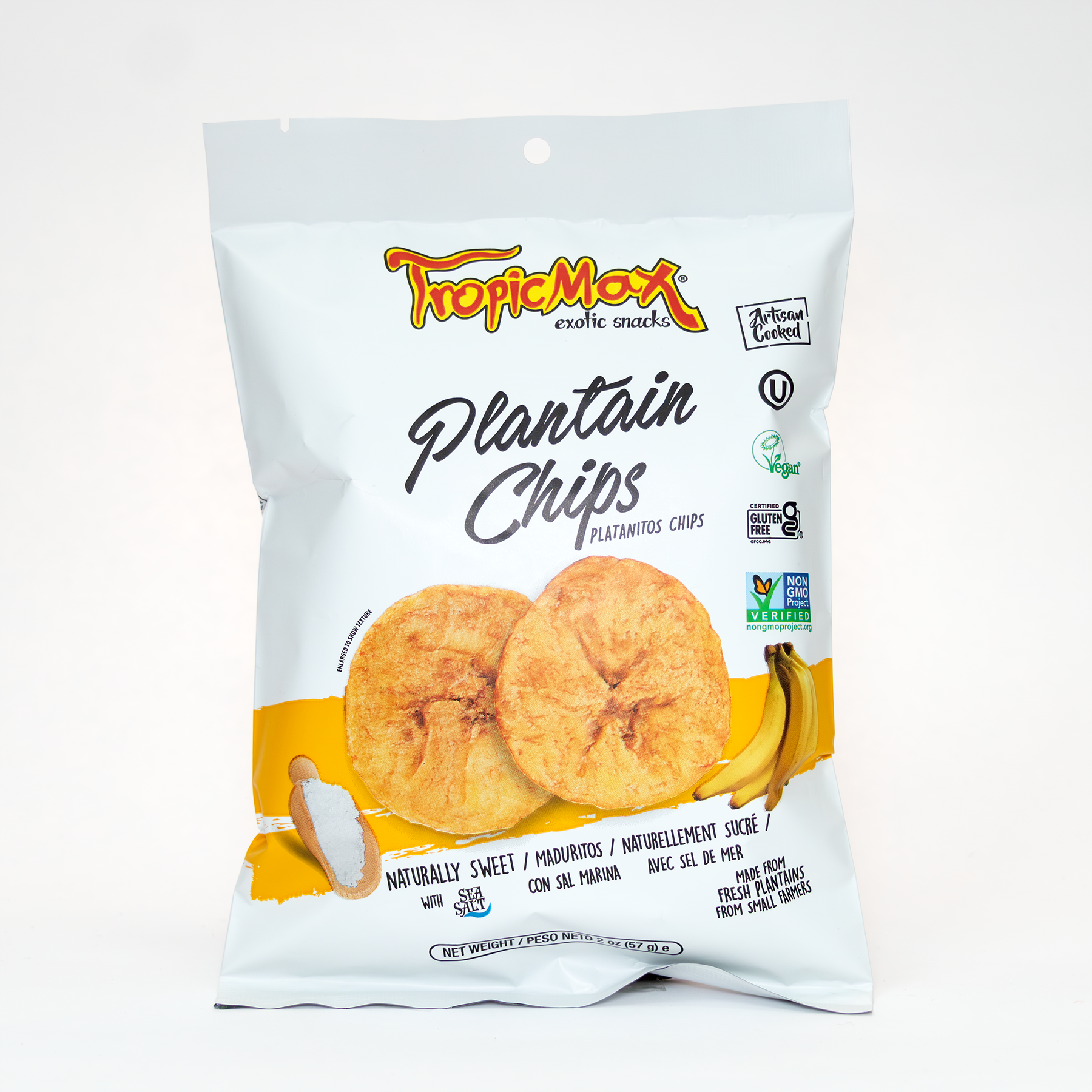 TropicMax Pack of 24 bag of Naturally sweet Plantain Chips lightly salted 2 oz