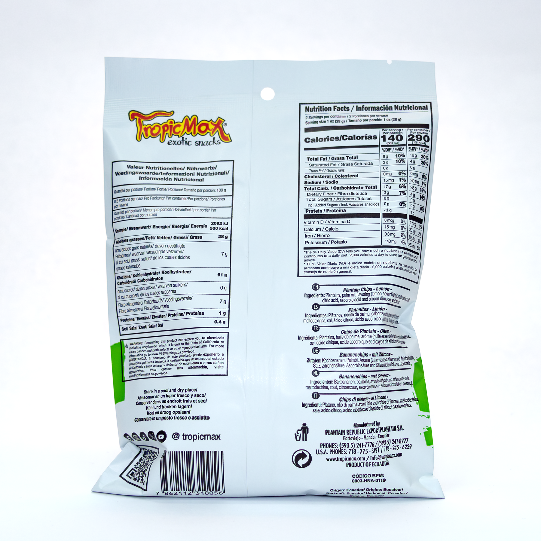 TropicMax Pack of 24 bag of Lemon-Flavored Plantain Chips 2 oz