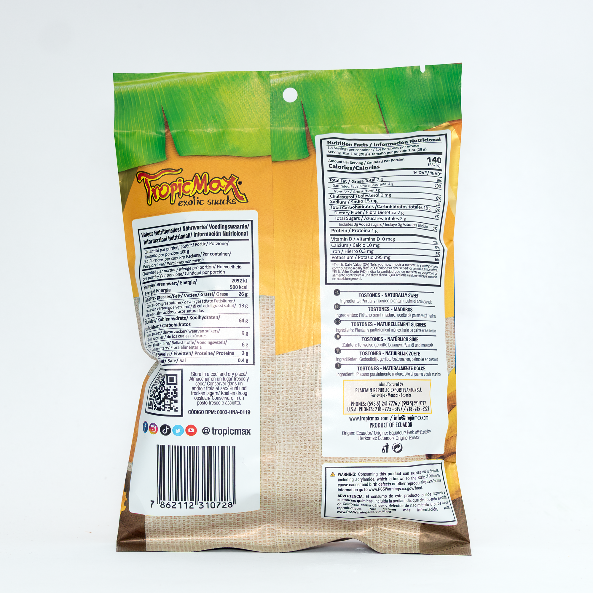 TropicMax Pack of 24 bag of Tostones naturally sweet 1.4 oz